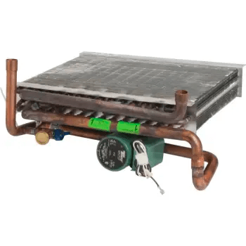 9-320-3501 - Coil HW 18/24VAQ - 38VAQ-2, 18VAQ-3, 24VAQ-2, 24VAQ-3, XVAQ22-2, XVAQ28-3, XVAQ30-3) 3-row heating coil with factory installed 120V pump w/ integral flow check valve & relay. Note: 2 & 3-row coils have the same pump module installed.